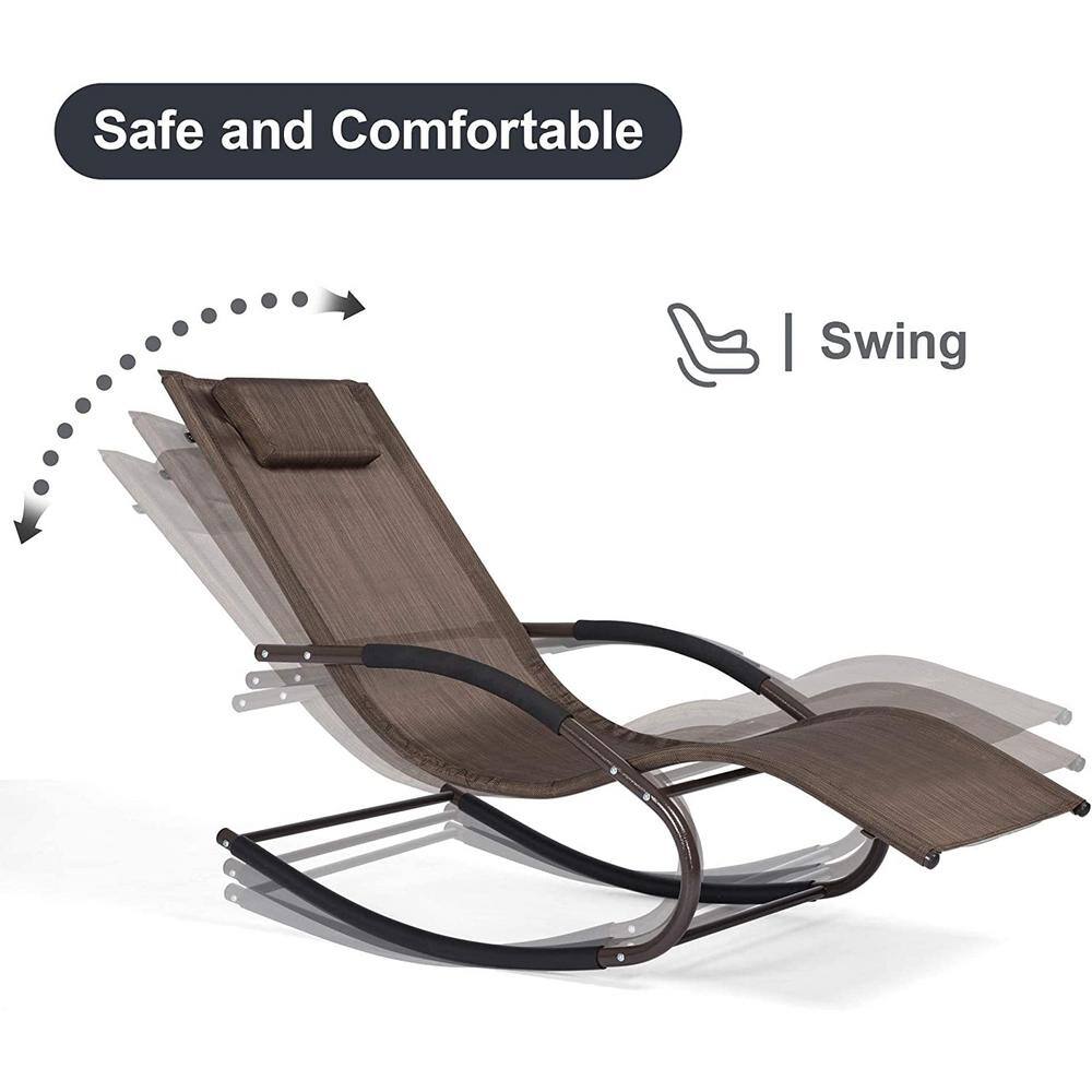 Brown Steel Frame Outdoor Chaise Lounge with Cushions