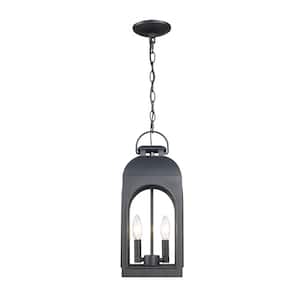 Presence 2-Light Black Outdoor Pendant Light Fixture with Clear Glass