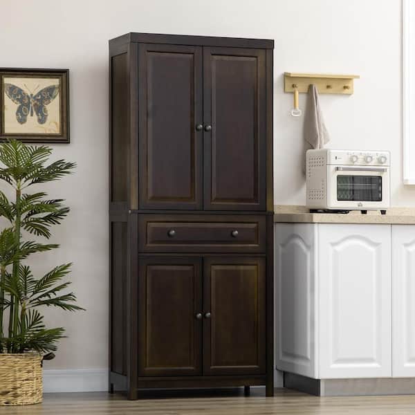 Wood Storage Cabinet with 3-Tier Open Adjustable Storage Shelves, Drawers  and Metal Knobs, Cabinet with Door and Shelf