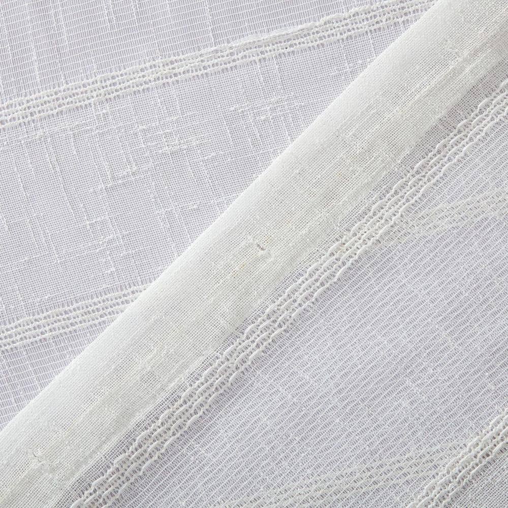 White Faux Linen Striped Fabric Shower Curtain with Liner