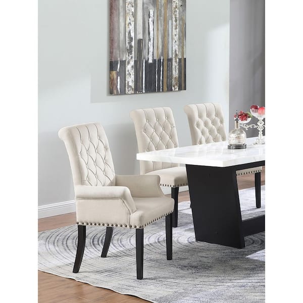 Coaster Alana Sand Velvet Upholstered Tufted Dining Arm Chair with Nailhead Trim