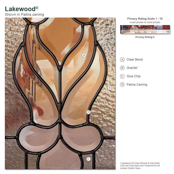 Feather River Doors - 63.5 in.x81.625 in. Lakewood Patina 3/4 Oval Lt Stained Light Oak Right-Hand Fiberglass Prehung Front Door w/Sidelites