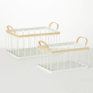 9 in. - 7.75 in. White Wired Handled Basket Set of 2, Metal