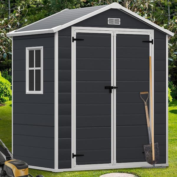 BTMWAY Dark Gray 6 ft. W x 4 ft. D All-Weather Resin Outdoor Plastic Storage Shed with Reinforced Floor and Window (26 sq. ft.)