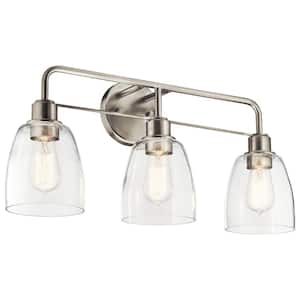 Meller 24.25 in. 3-Light Brushed Nickel Bathroom Vanity Light with Clear Glass