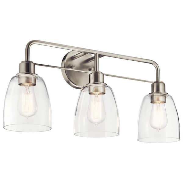 KICHLER Meller 24.25 in. 3-Light Brushed Nickel Vintage Bathroom Vanity Light with Clear Glass