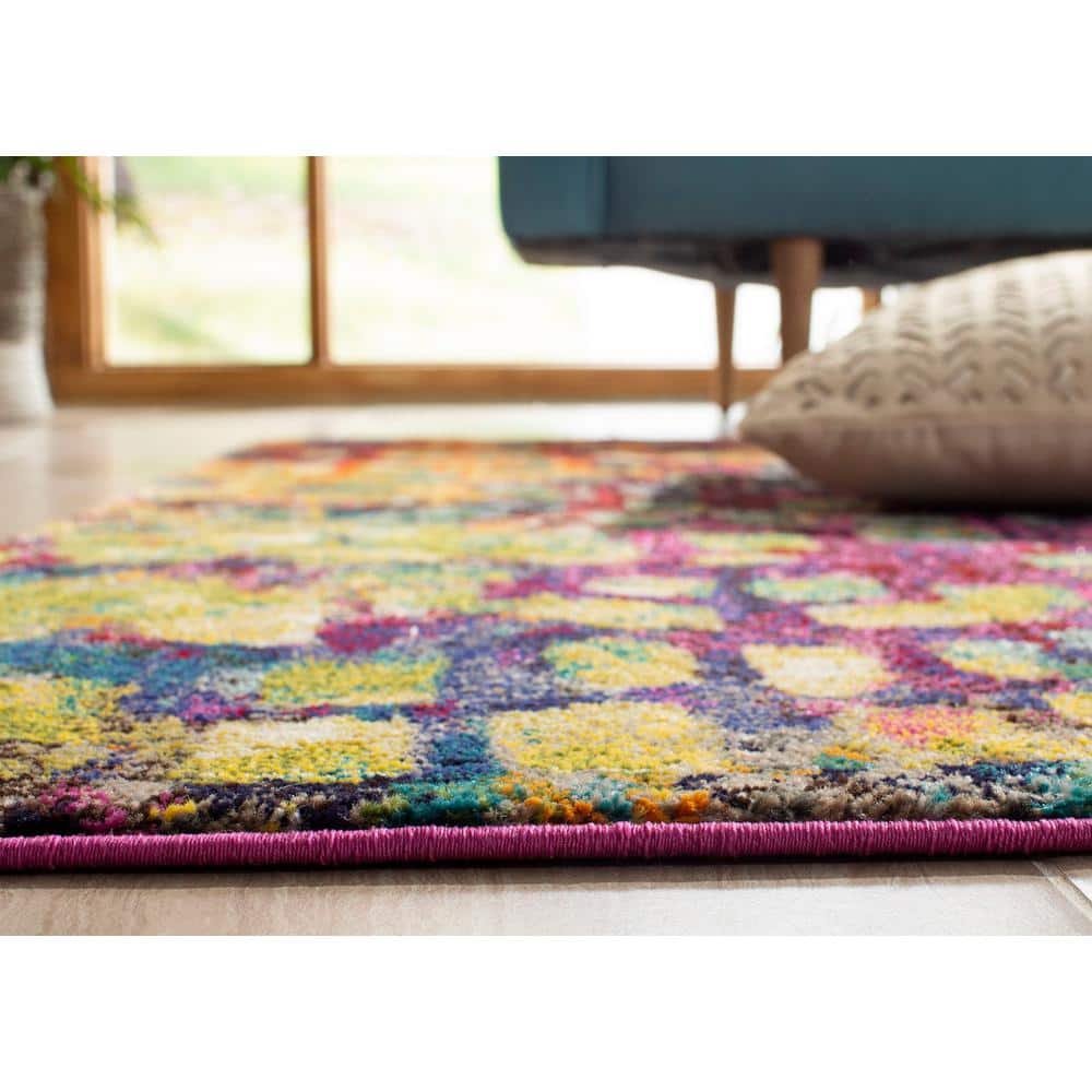 Pink and Multicolor Geometric Synthetic Runner Rug