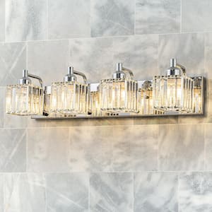 Orillia 26 in. 4-Light Chrome Bathroom Vanity Light with Crystal Shades