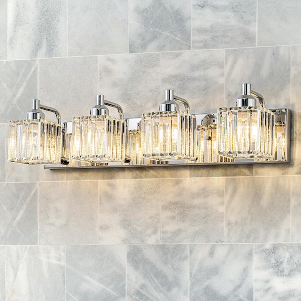 EDISLIVE Orillia 26 in. 4-Light Chrome Bathroom Vanity Light with Crystal Shades