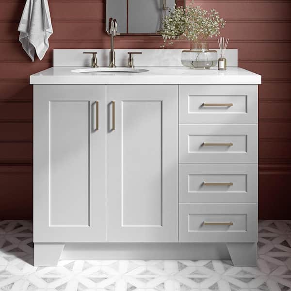 ARIEL Taylor 42 in. W x 22 in. D x 36 in. H Freestanding Bath Vanity in Gray with Pure White Quartz Top