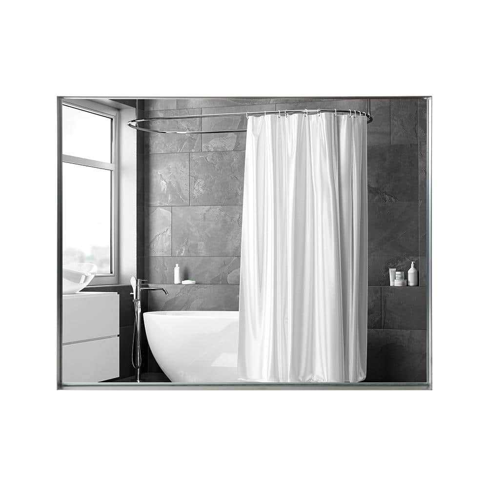 Silver 48 in W x 30 in. H Modern Rectangle Aluminium Alloy Framed Mirror Ba