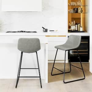 33 in. Grey 24 in. Faux Leather Low Back Bar Stools Metal Frame Counter Height Bar Stools (Set of 2)