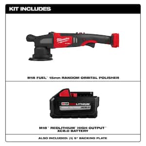 M18 FUEL18V Lithium-Ion Brushless Cordless 15MM DA Polisher (Tool-Only) w/HIGH OUTPUT XC 8.0 Ah Battery