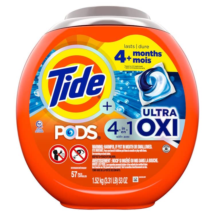 Tide 4 in 1 Ultra Oxi Laundry Detergent Pods, 57-Count