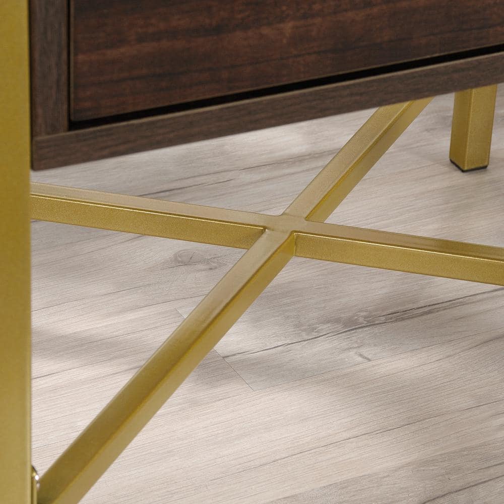 Harper Heights Luxe Walnut Side Table with Glass Top and Storage