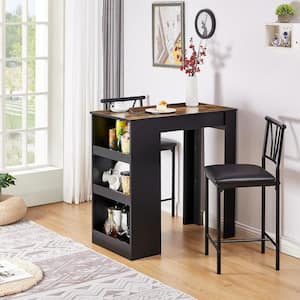 Small Bar Table and Chairs, Dining Set for 2, Storage Shelves, Space-Saving, Retro Dinning Set