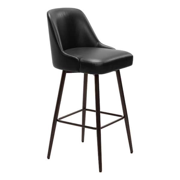 ZUO Keppel 30.3 in. Solid Back Plywood Frame Swivel Barstool with Faux Leather Seat