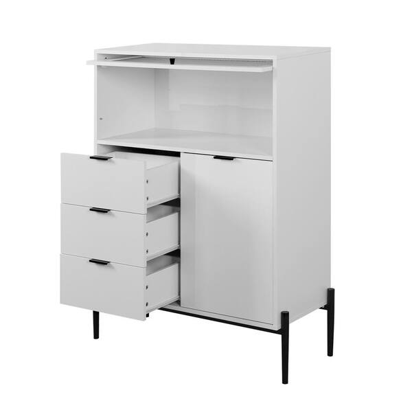 FUNKOL 33.46 in. x 15.74 in. x 47.2 in. White Particleboard Ready to Assemble Kitchen Cabinet w/1 Glass Door 3-Drawers & 1-Door