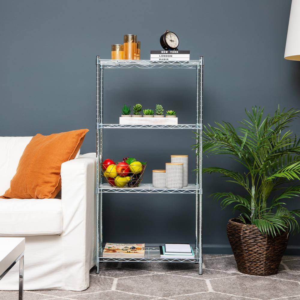 Industrial 4-Tier Chromed Steel Adjustable Shelving Unit, Silver