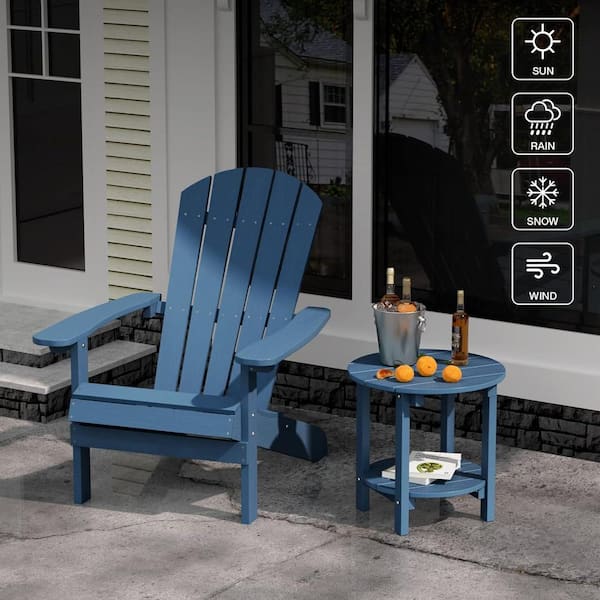18 in. Navy Round Plastic Adirondack Outdoor Double Layer Patio Side Table (set of 2)