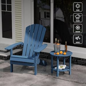 18 in. Navy Round Plastic Adirondack Outdoor Double Layer Patio Side Table