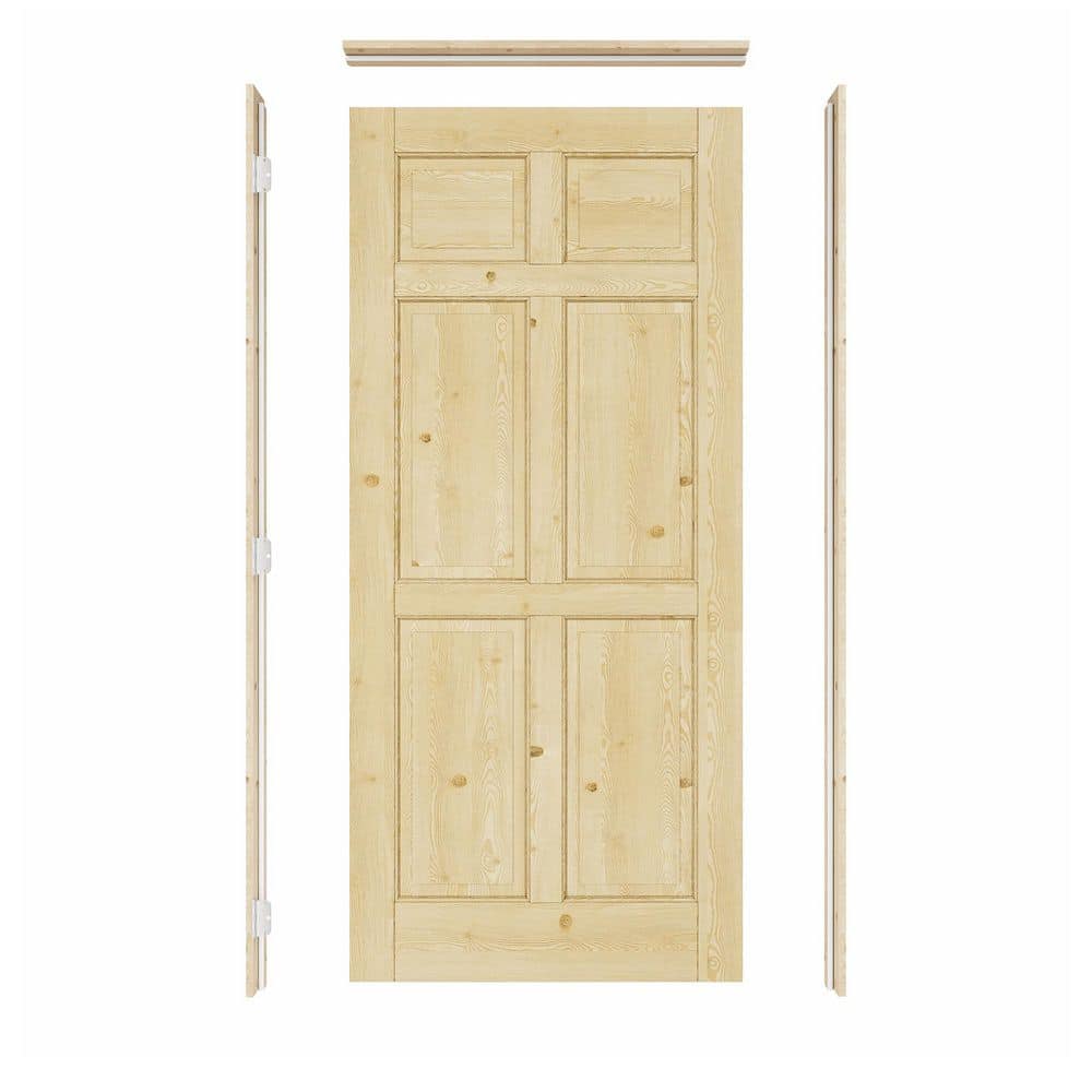 36 in. x 80 in. 6-Panel Left Solid Core Unfinished Pine Wood Single Prehung Interior Door + Quick Assemble Pine Jamb price history on PriceWatchPro