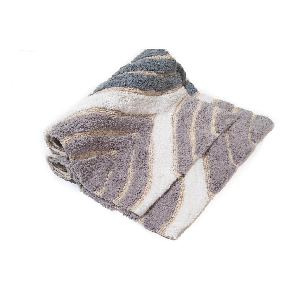 Davenport Grey and White Cotton Wave Bath Rug Set