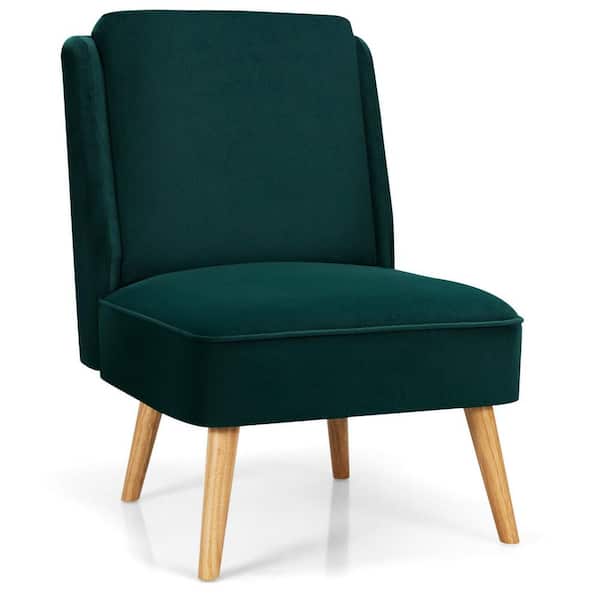 ANGELES HOME 24 in. Green Upholstered Velvet Side Chair with Rubber Wooden Legs