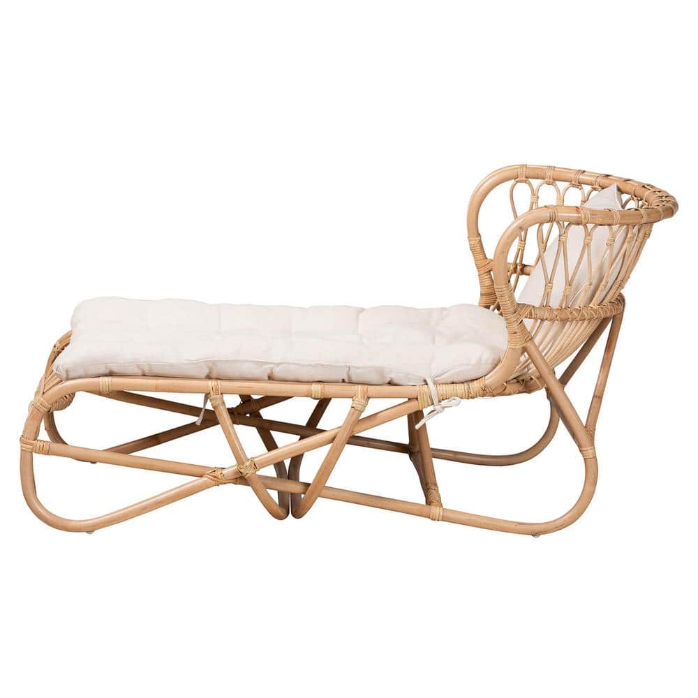 Handcrafted Natural Brown Rattan Chaise with Cushions