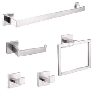 5-Piece Bath Hardware Set with Towel Bar Toilet Paper Holder Double Towel Hook in Stainless Steel Brushed Nickel