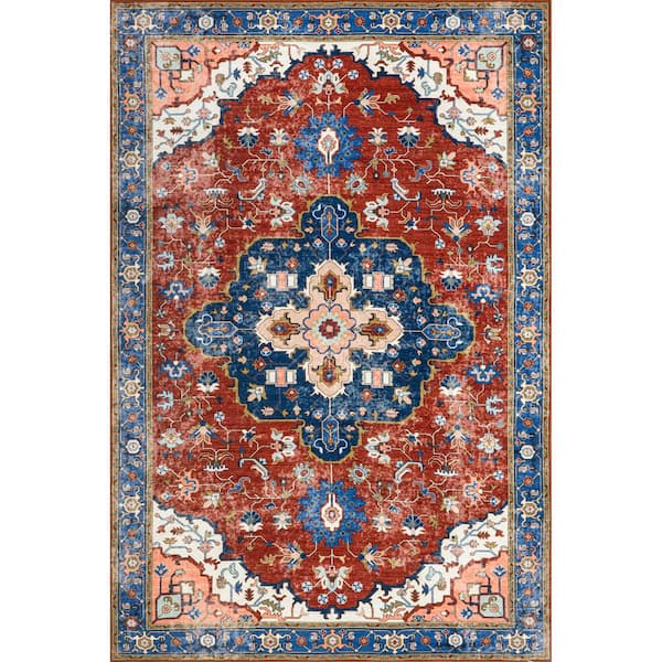 RUGS USA Amaryllis Medallion Machine Washable Rust 5 ft. x 8 ft. Indoor/Outdoor Patio Rug