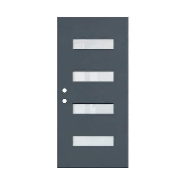 36 in. x 80 in. Light Gray Blue Finish Right-Hand/Inswing Entry Door Slab, Frosted Glass Fiberglass Front Door Slab