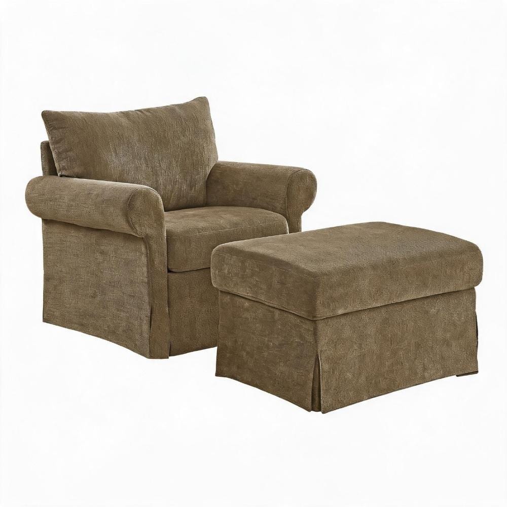 37.5 in. Curved Arm Chenille Accent Chair with Ottoman Single Sofa in Brown durable construction price history on PriceWatchPro