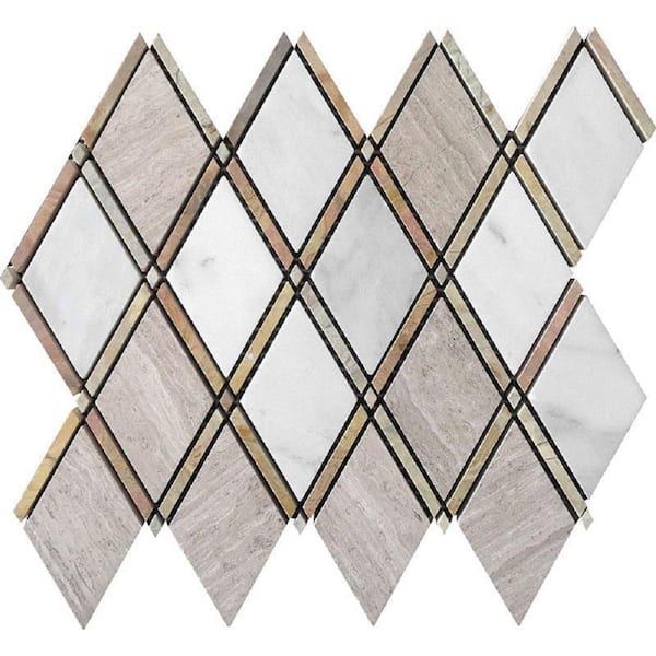Apollo Tile Gray and Beige 9.3-in. x 10.6-in. Diamond Polished Marble Mosaic Tile (3.42 Sq ft/case)