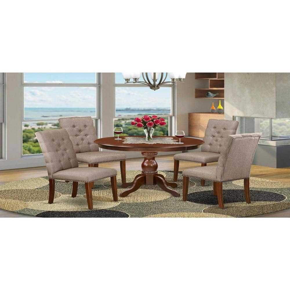5-Piece Mahogany Finish Solid Wood Top Dining table with 4 Chairs with Lattice Back