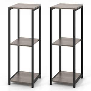 2 Pieces 36 in. x 12 in. x 12 in. Grey & Black Metal Outdoor Plant Stand Corner Plant Holder w/Metal Frame 3 Tier