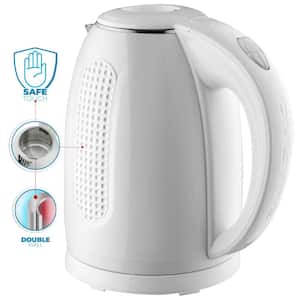 7-Cup White Stainless Steel BPA-Free Electric Kettle with Auto Shut-Off and Boil-Dry Protection