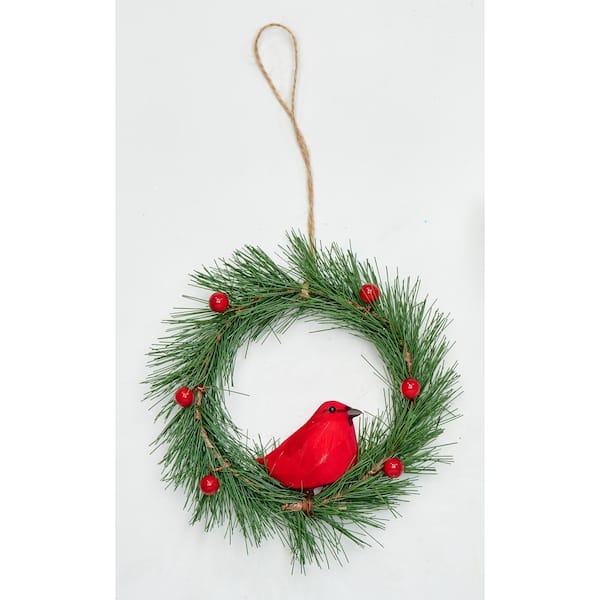 Unbranded 11 in. Bird Sitting on Wreath Ornament (Set of 6)