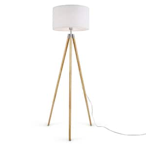 Contemporary Wood & Metal Tripod Floor Lamp Lamps Canvas Shade 66" UM38355 