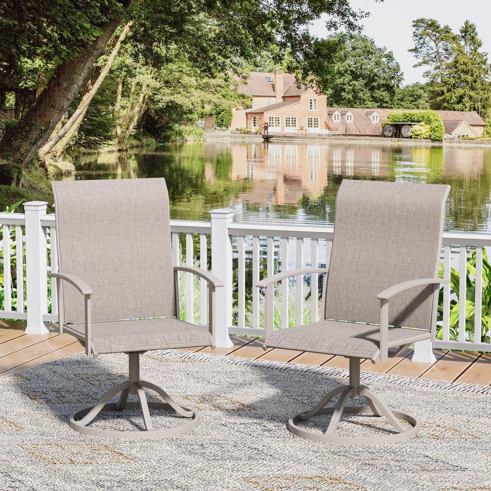 2-Piece Outdoor Patio Swivel Dining Chairs with All-Weather Metal Frame and Breathable Textilene Fabric in Sandshell price history on PriceWatchPro