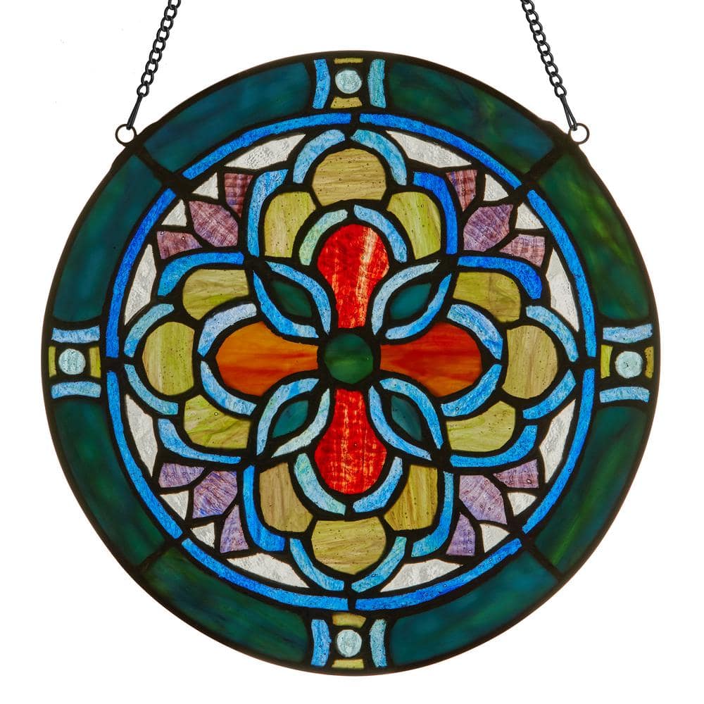 Tiffany Style Stained Glass Round Window Panel Boho Heart Hanging Sun  Catcher