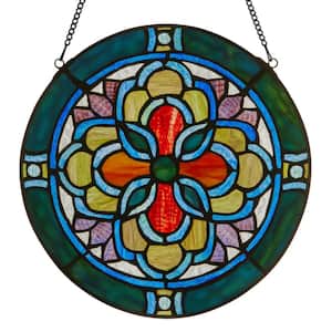 Circular Geometric Multicolor Stained Glass Window Panel