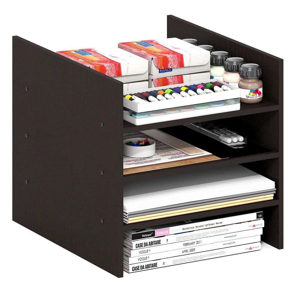 Furinno CUBICLE 12.9 in. Tall Dark Oak Wood 3-Shelf Bookcase