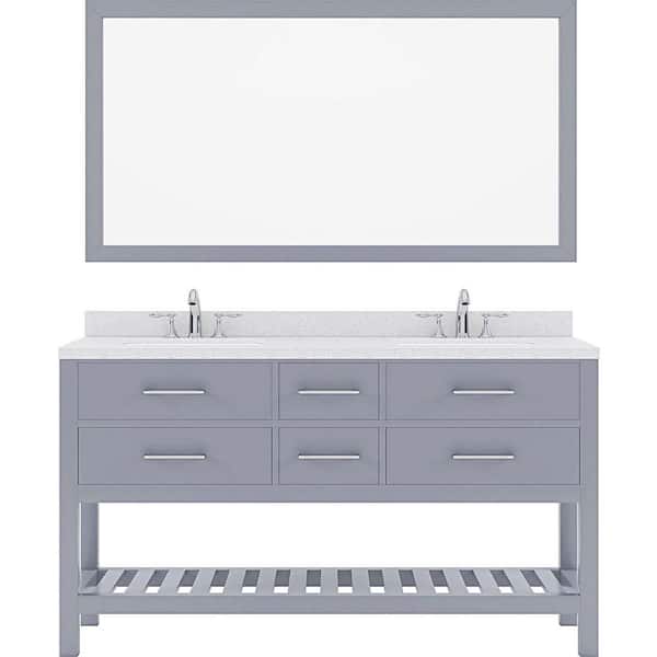Virtu USA Caroline Estate 60 in. W x 22 in. D x 35 in. H Double Sink Bath Vanity in Gray with Quartz Top and Mirror