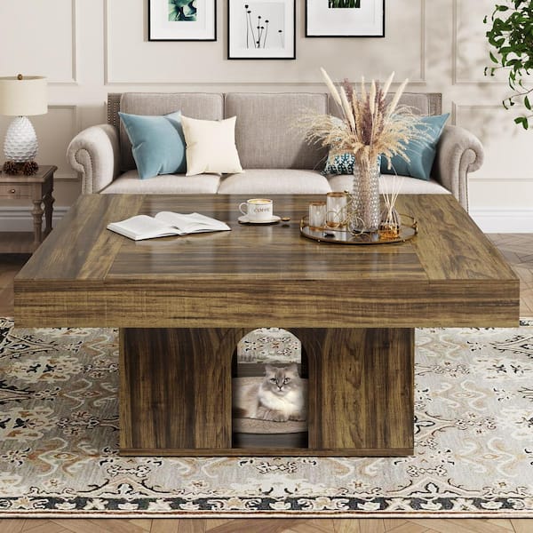 TRIBESIGNS WAY TO ORIGIN Inaayah 35 in. Rustic Brown Square MDF Coffee Table, Farmhouse Center Table Cocktail Table for Living Room
