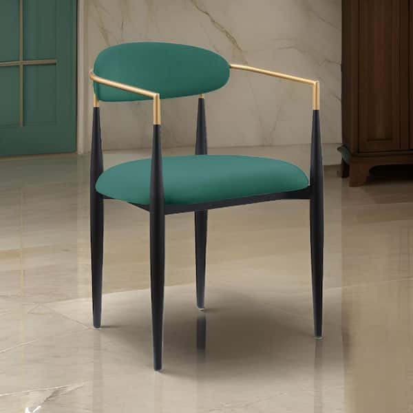 Benjara Green, Black and Gold Fabric Metal Frame Dining Chair (Set of 2)