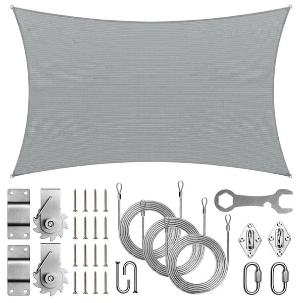 14 ft. x 18 ft. Rectangle Sun Shade Sail with Hardware TAWAL-Gray