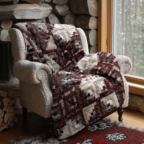 DONNA SHARP Log Cabin Star Red and Black Cotton Throw Blanket