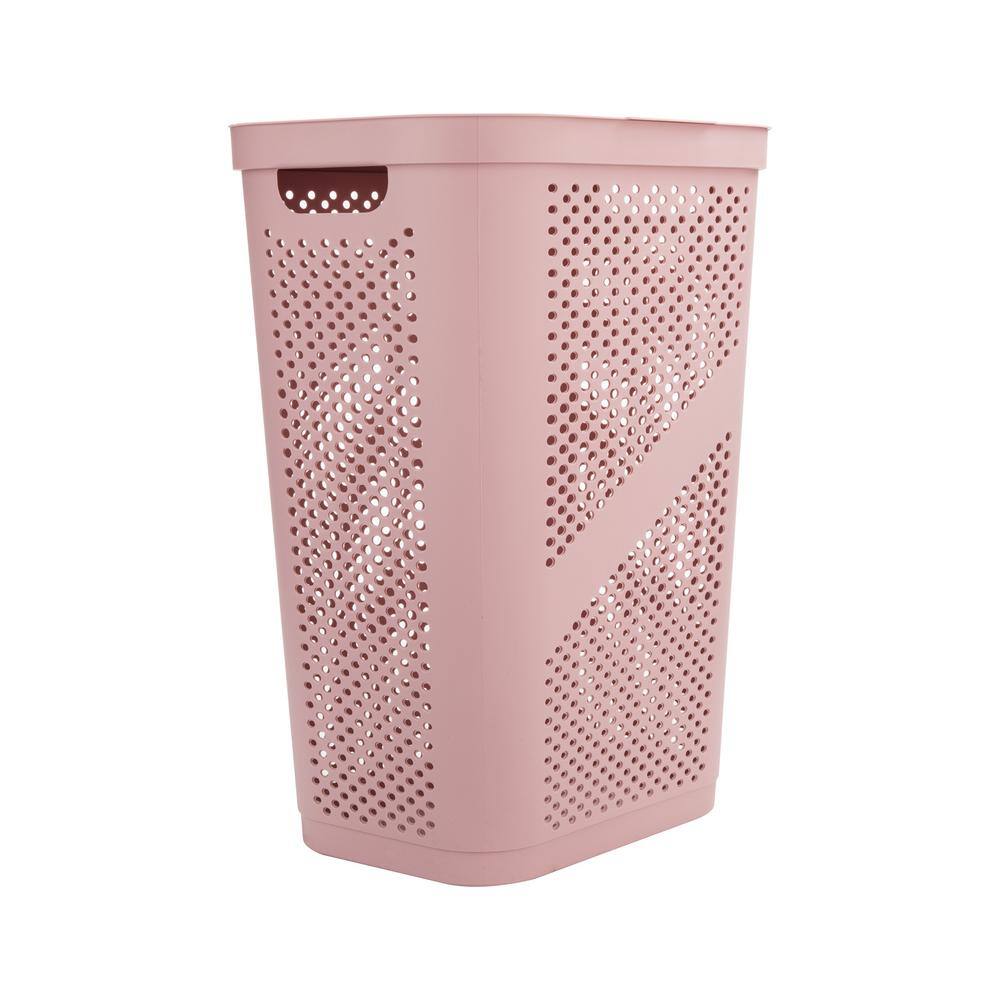 Pink Collapsible Wicker Laundry Hamper with Lid