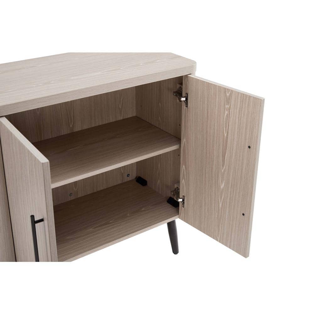 Whitewashed Oak Mid-Century Modern Office Cabinet with Adjustable Shelving